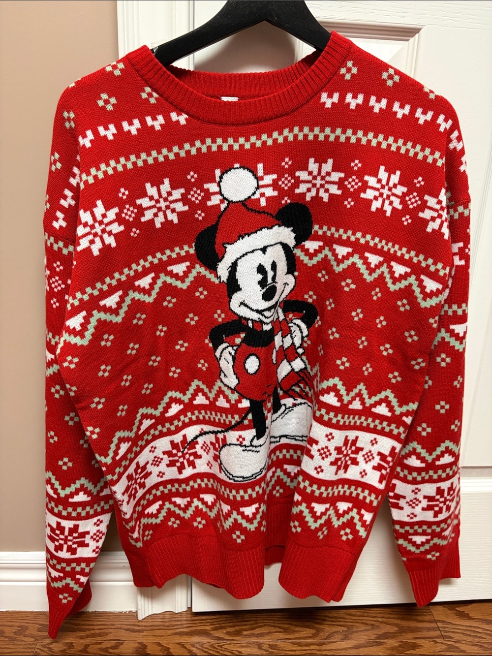Joe Fresh Red Holiday Crewneck Sweater with Mickey - Disney Collab